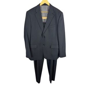 Perry Ellis Portfolio Mens Pinstripe Wool Suit 2-Piece Black 44 Reg 44R 38X33